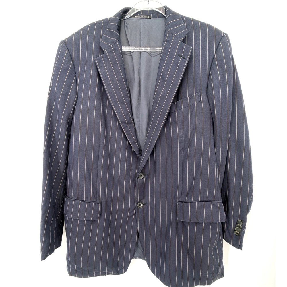 Saks Fifth Avenue Mens 46 IT 56 Zegna Silk Wool Navy Pinstripe Blazer Italy